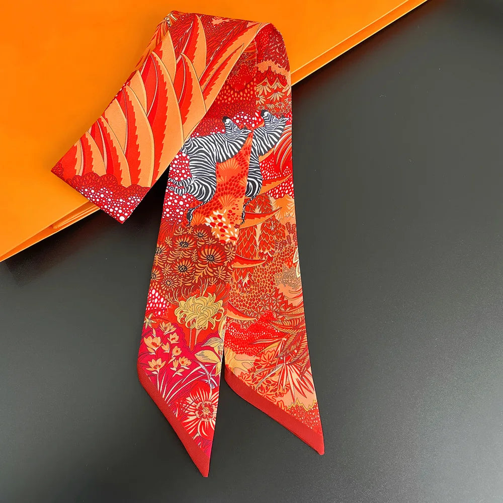 Korean Style Botanical Jungle Horse Print Polyester Scarf for Women