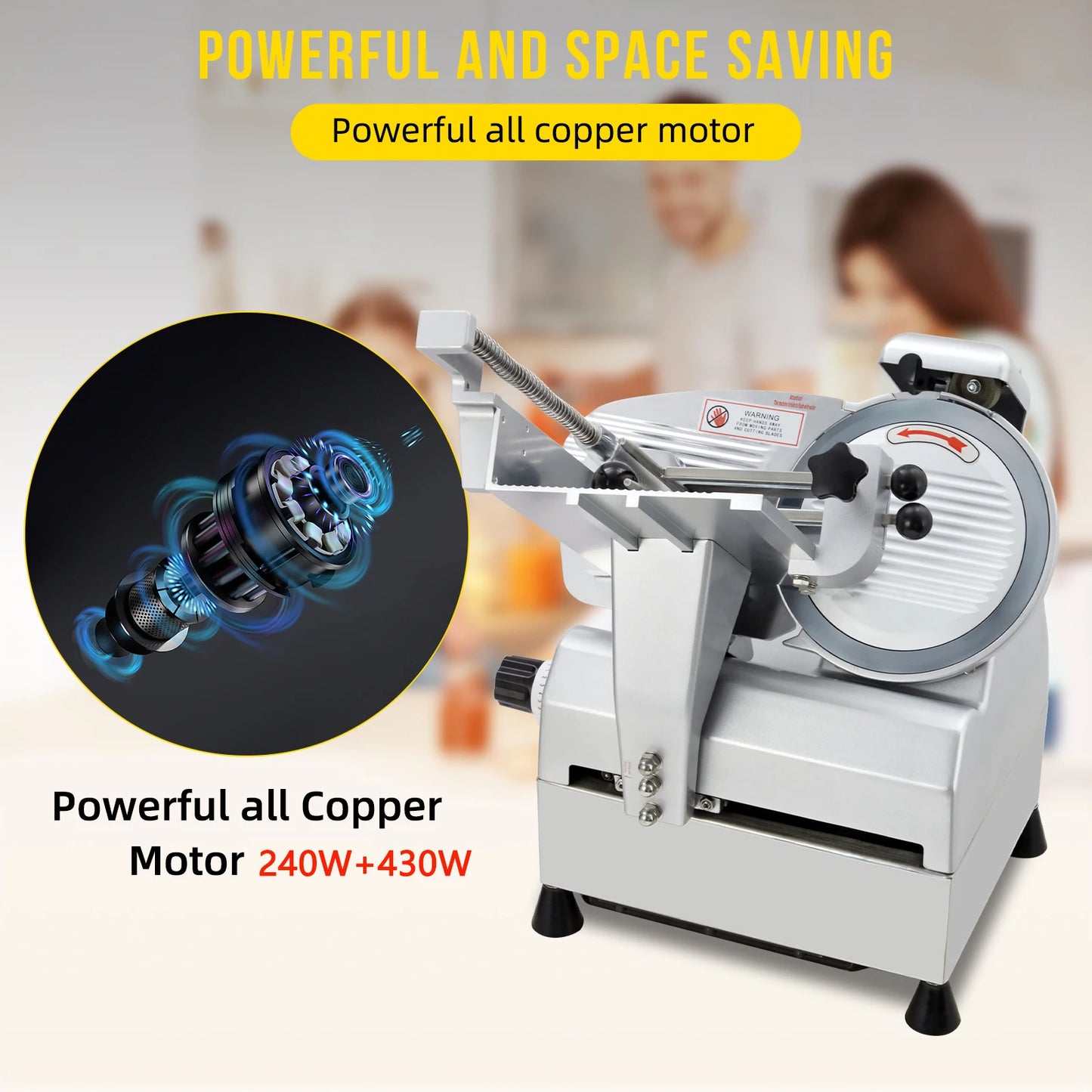 Automatic Meat Slicer, 240W+430W Dual Motor Design with 10" Stainless Steel Removable Blade, Child Lock Protection, For Home