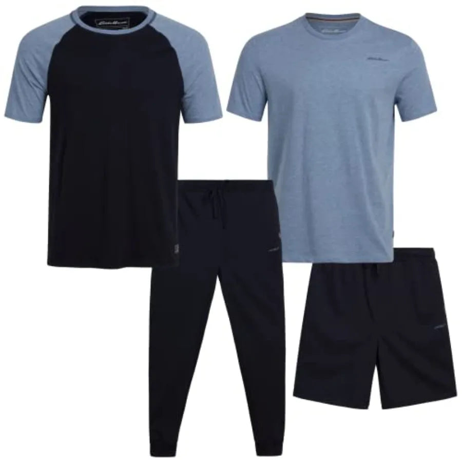 Mens 4-Piece Lightweight Pajama Set Sleepwear With Tee And Shorts
