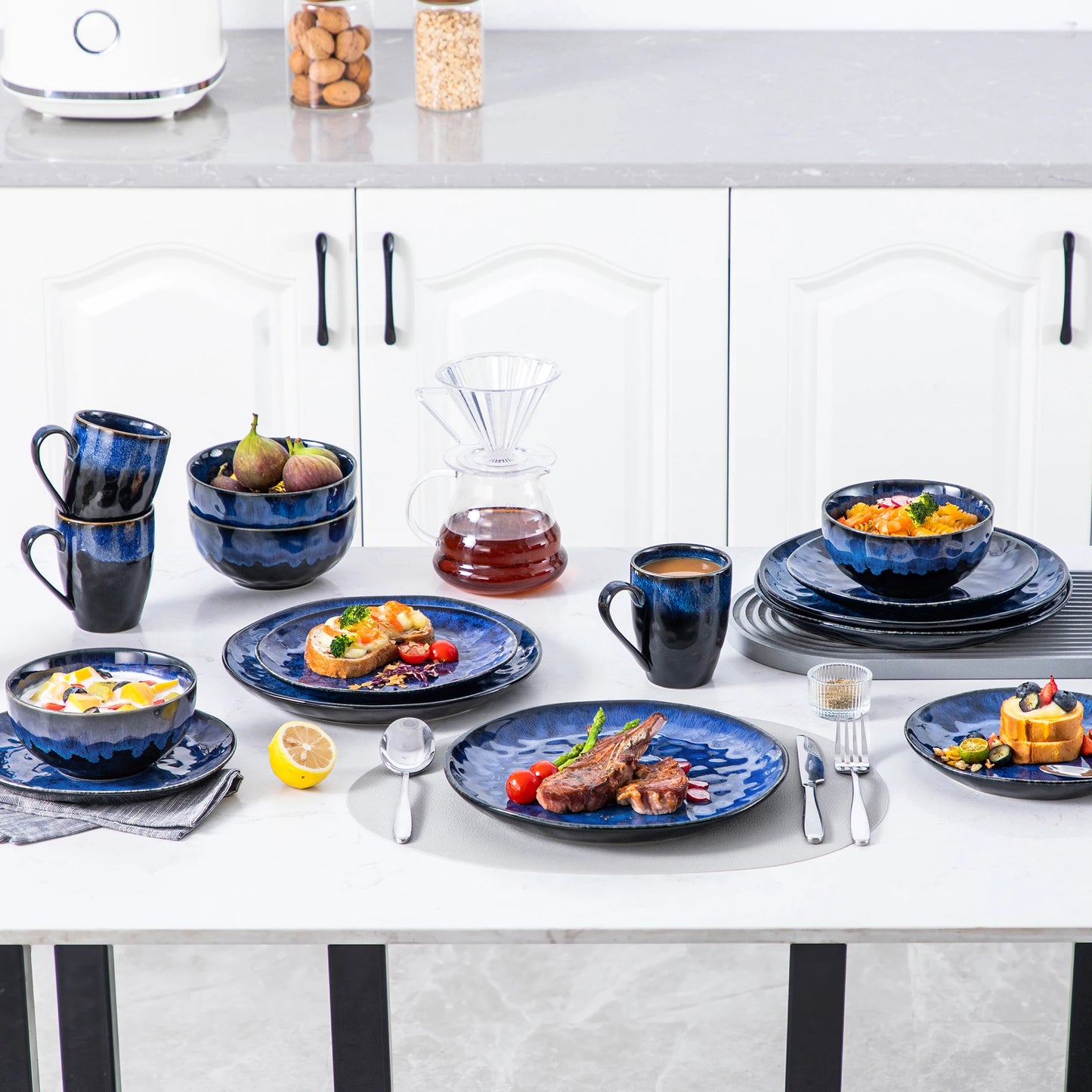 MALACASA Ceramic Dinnerware Set For 4 Microwave Safe