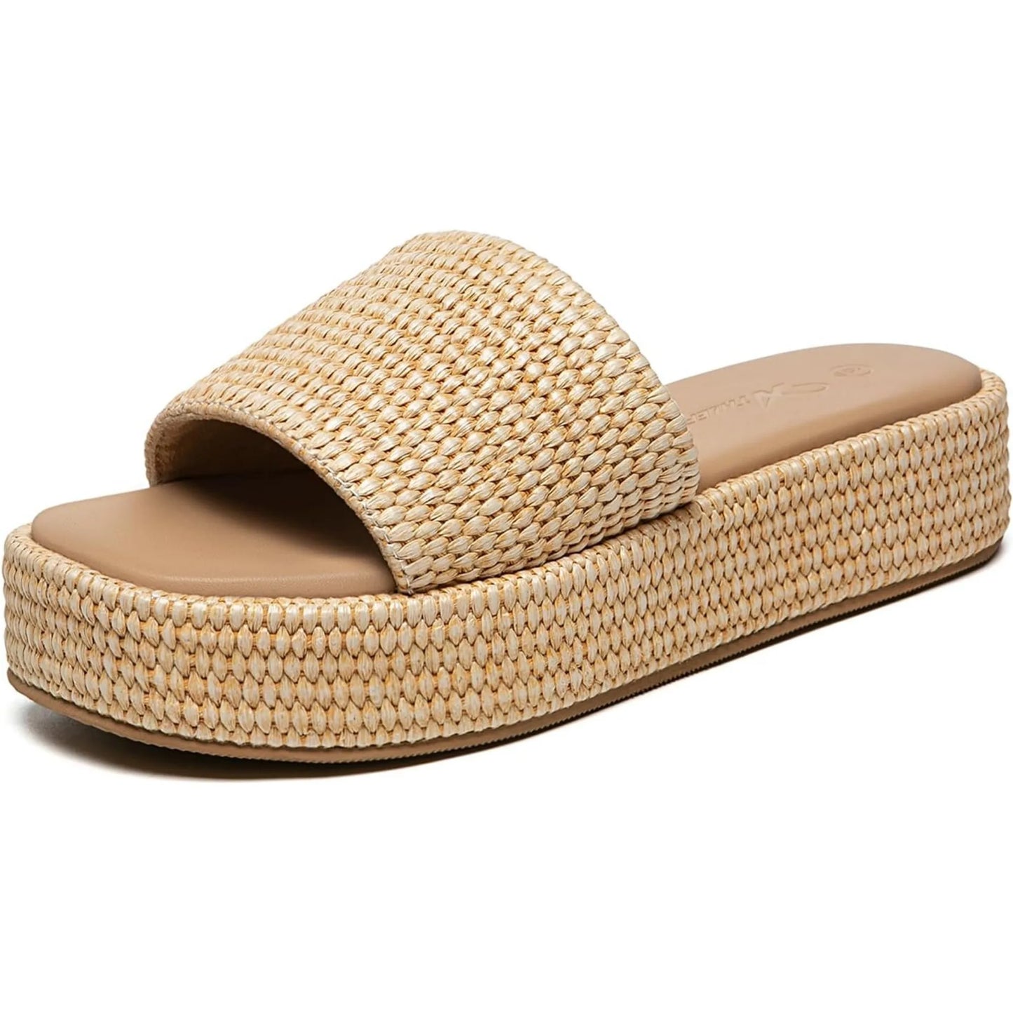Athlefit Women's Platform Raffia Sandals Open Toe Slip On Beach