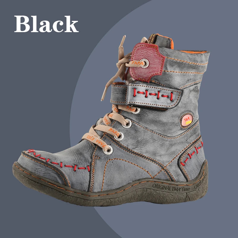 TMA EYES Womens Winter Leather Boots With Slip On Closure