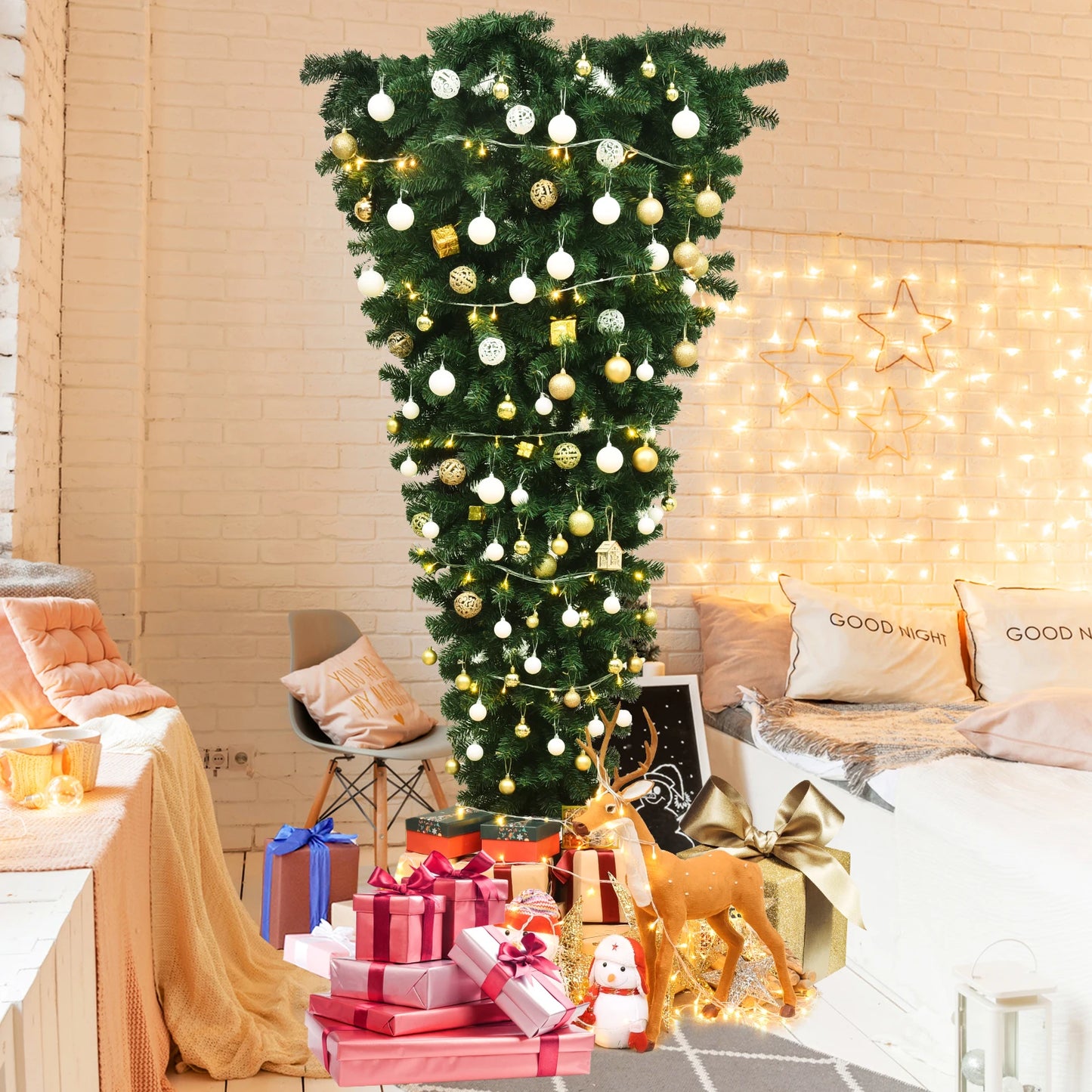 LIFEZEA Upside Down Christmas Tree Artificial For Home Office