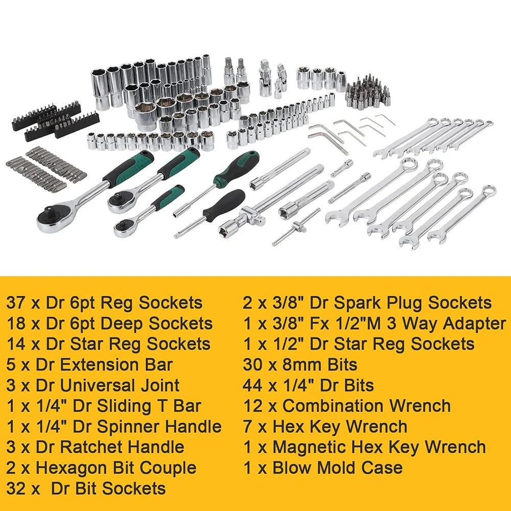 HiMISSDIY 216 Piece Mechanics Tool Set And Socket Set With Storage Case For Automotive Repair