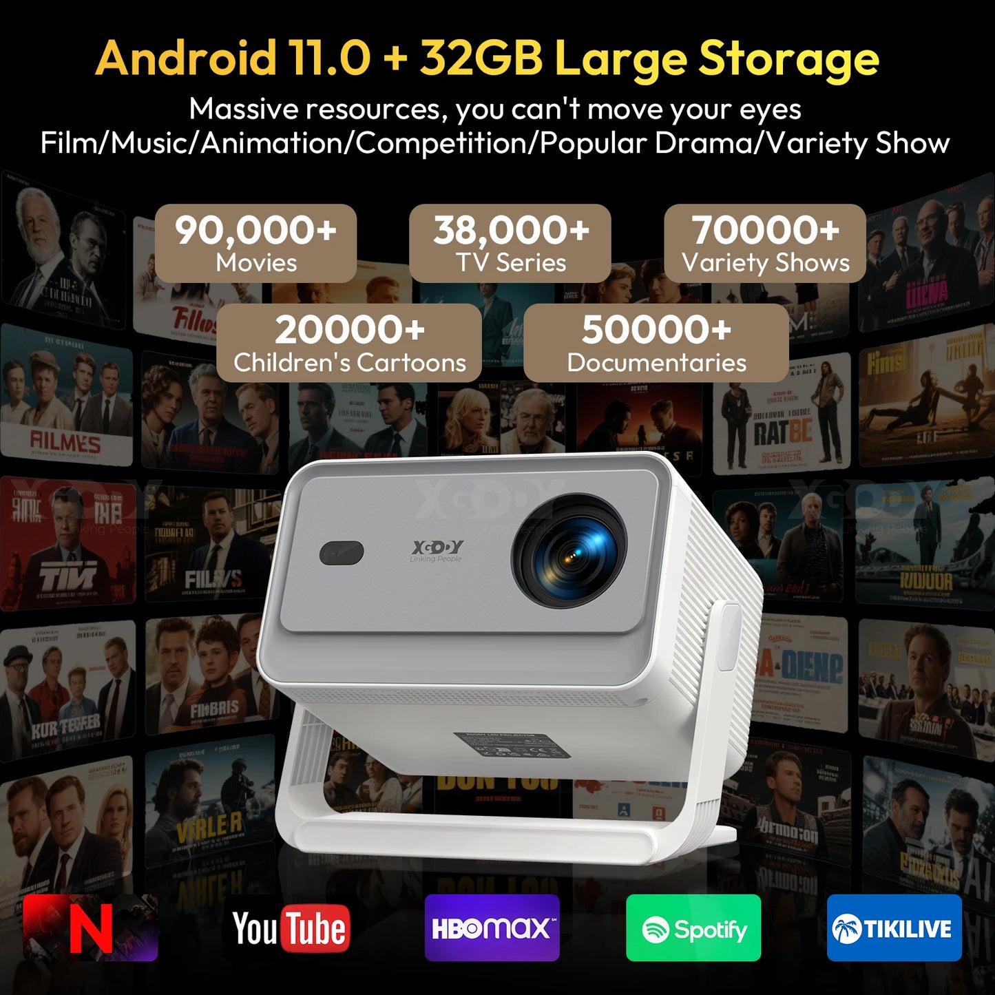 XGODY A6 Pro 4K Native 1080P Smart Projector Autofocus