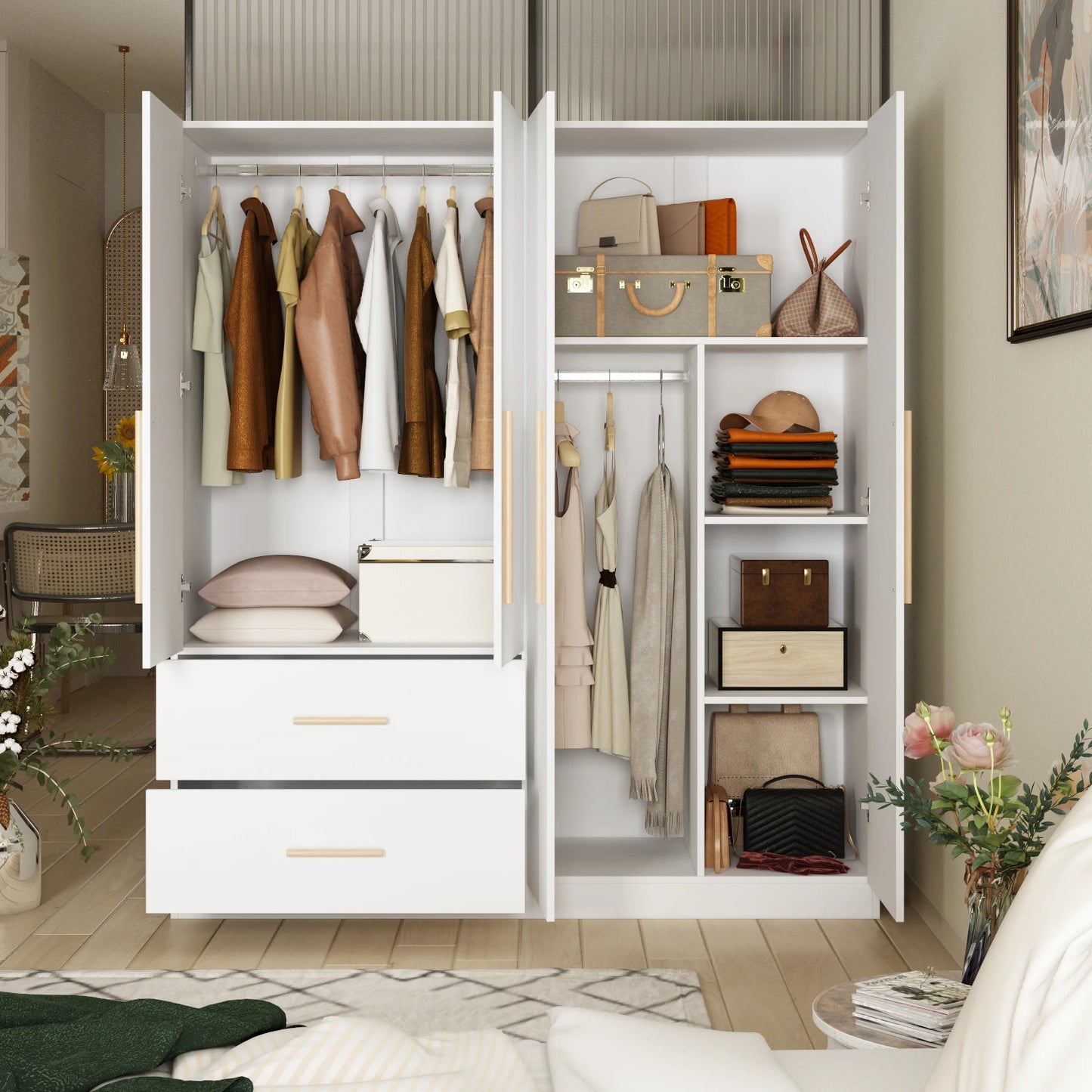 FUFU&GAGA Modern Wardrobe Armoire Closet With Storage Cubes And Rods