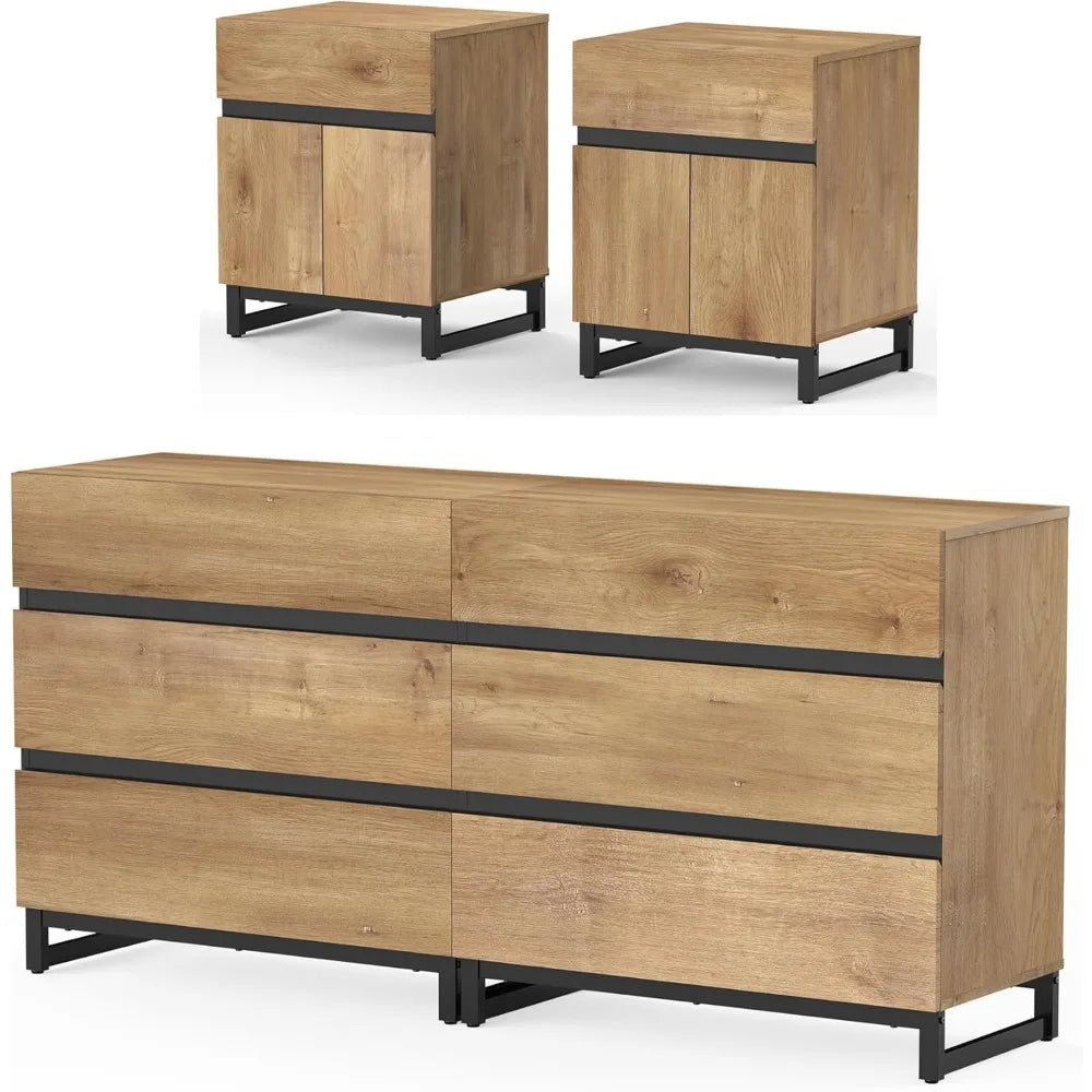 MKDK Dresser And Nightstand Set 3 Piece Bedroom Storage Solution