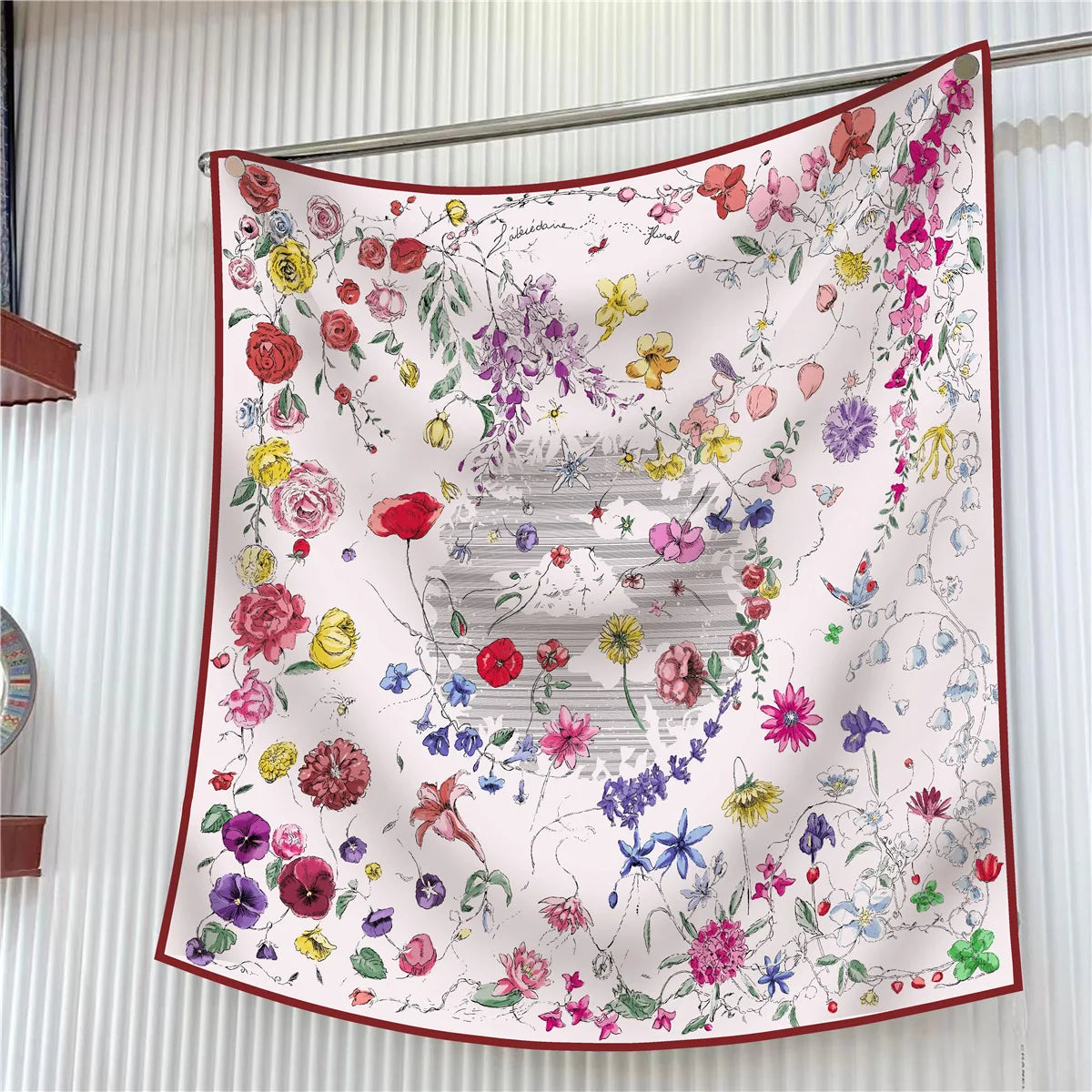 Floral Silk Twill Square Scarf Hijab Shawl For Women