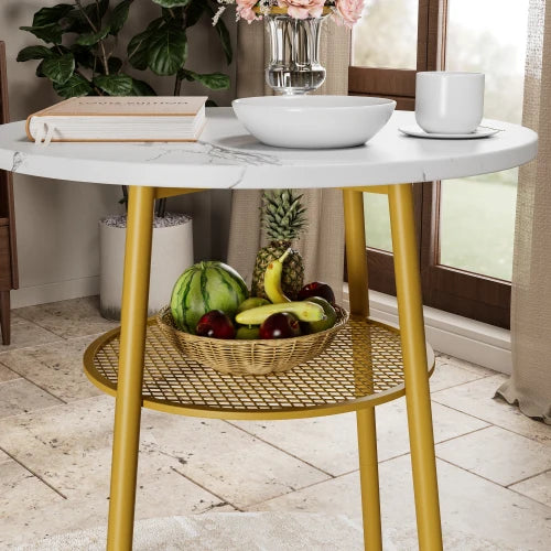 Faux Marble Dining Table Set With Chairs And Stools