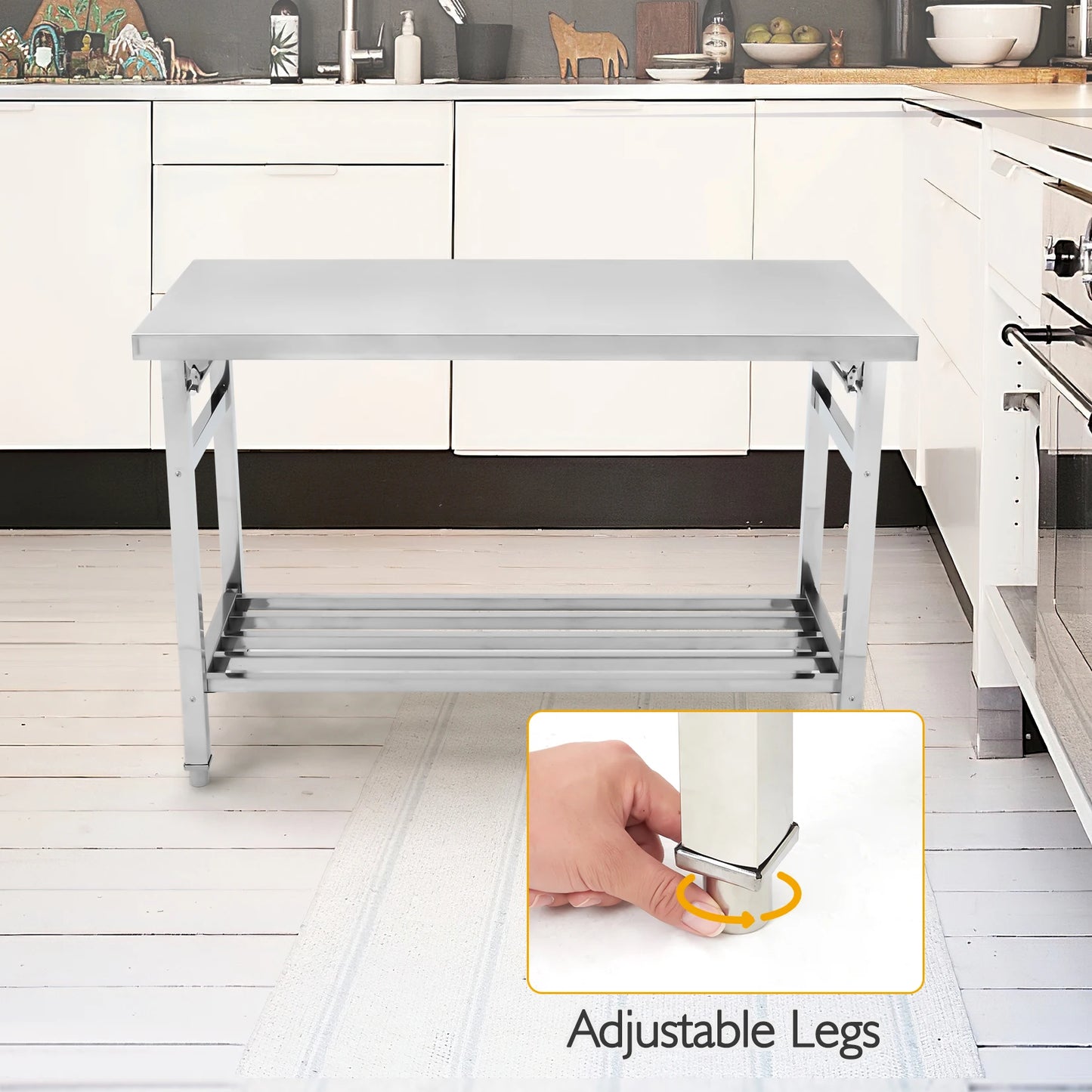 Stainless Steel Prep Table Commercial Heavy Duty Folding Work Table