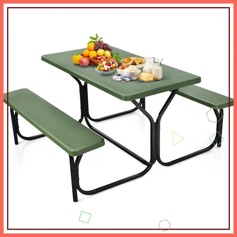 Portable Picnic Table Bench Set All Weather Steel Frame