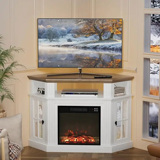 Modern Fireplace Corner TV Stand With Electric Fireplace Entertainment Center