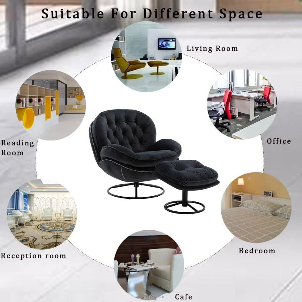 RBXC Velvet Swivel Accent Chair With Ottoman Set