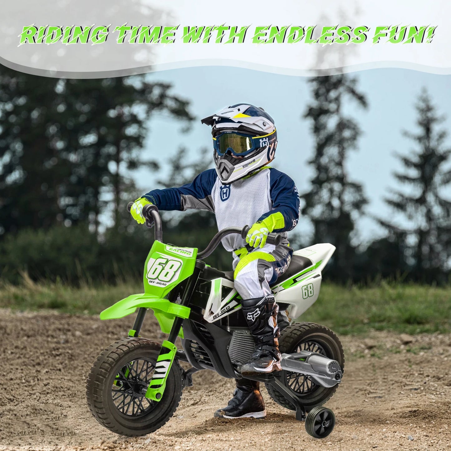 HiMISS 12V Kids Electric Dirt Bike With Twist Grip Throttle Training Wheels