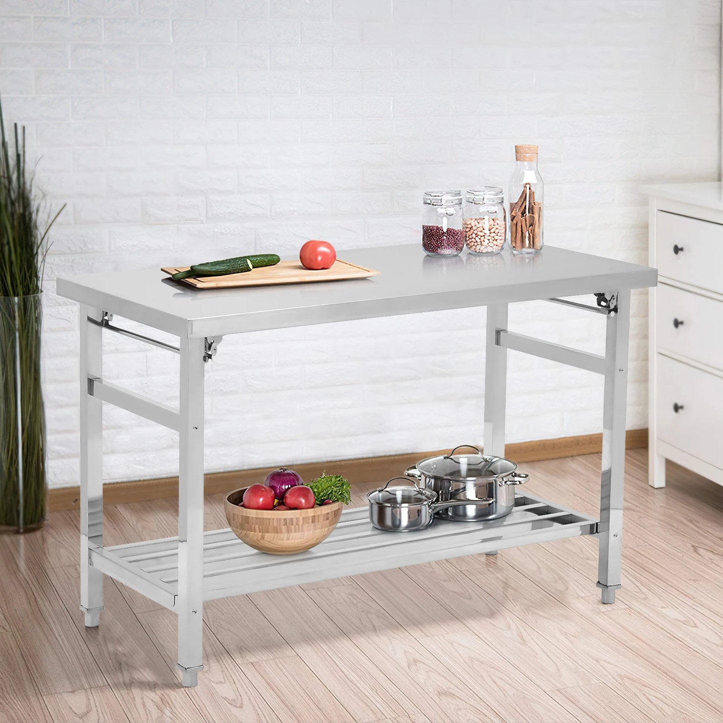 Stainless Steel Prep Table Commercial Heavy Duty Folding Work Table