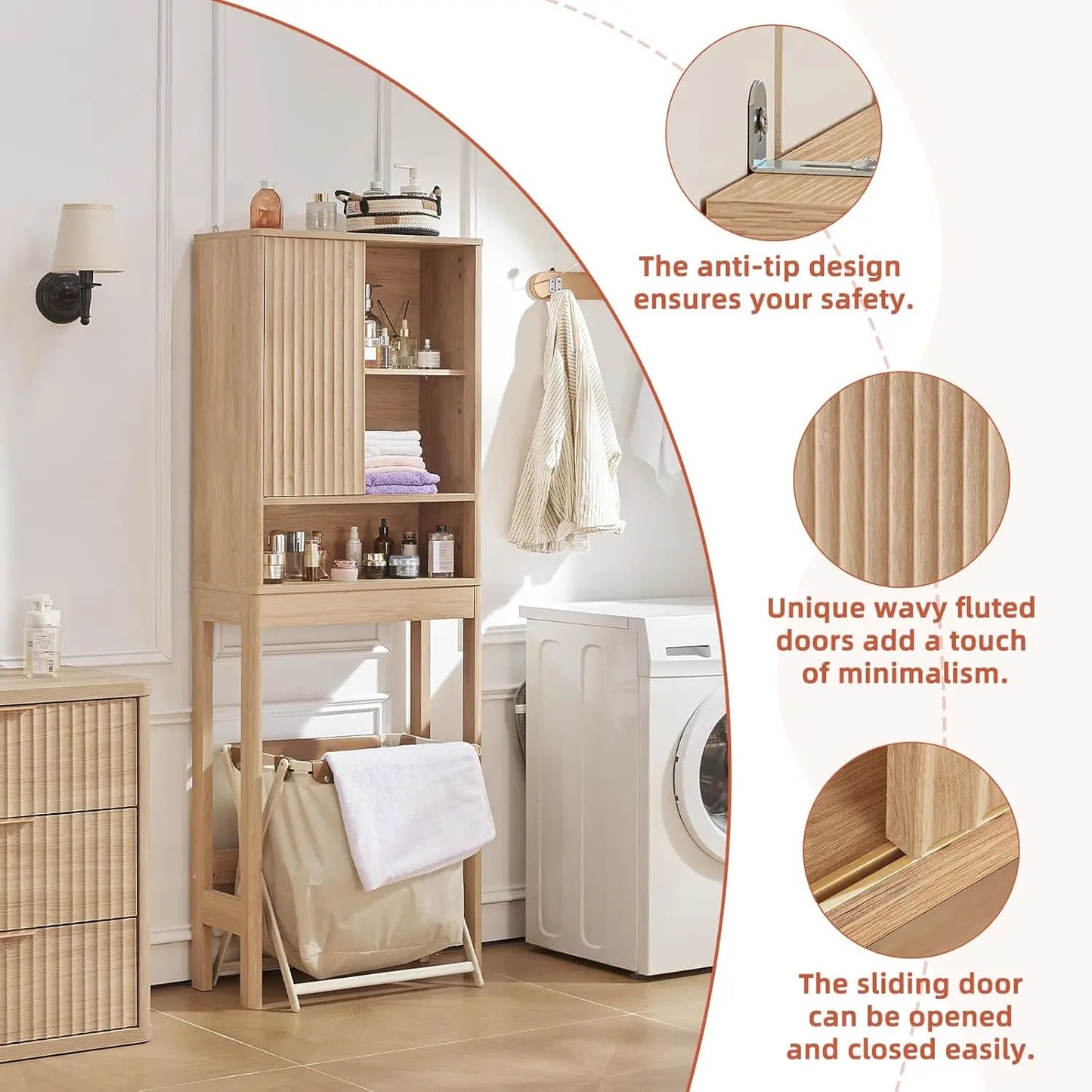 Fluted Over Toilet Storage Cabinet Set Farmhouse Bathroom Wall Organizer