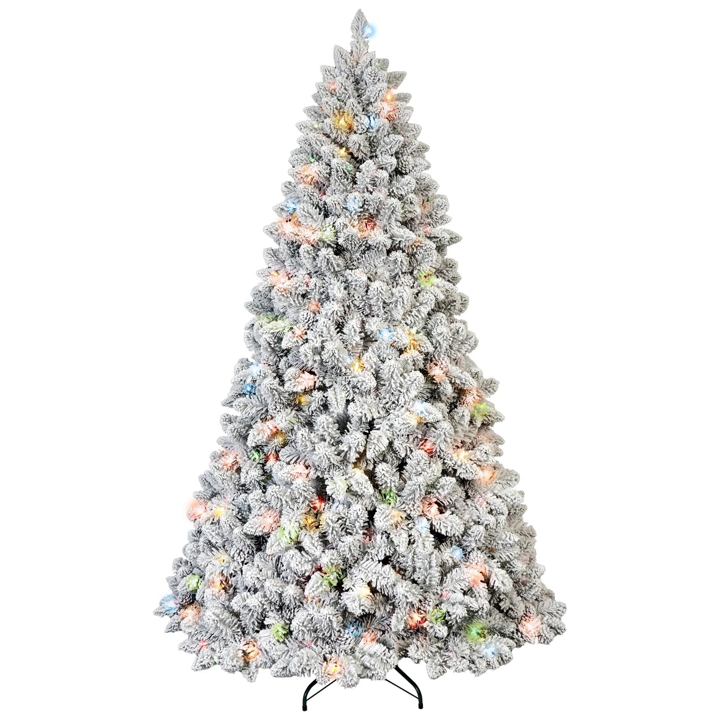 Makeatree Prelit Snow Flocked PVC Christmas Tree With Multicolor Lights