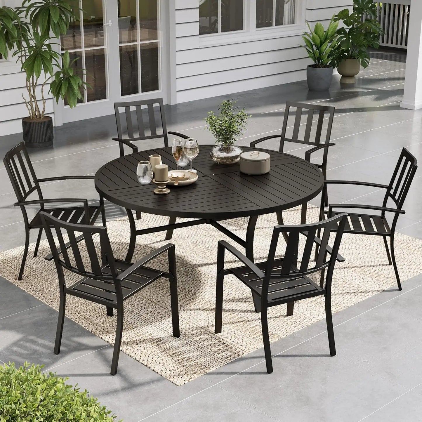 Round Metal Patio Dining Set Outdoor Weather Resistant Table And Chairs