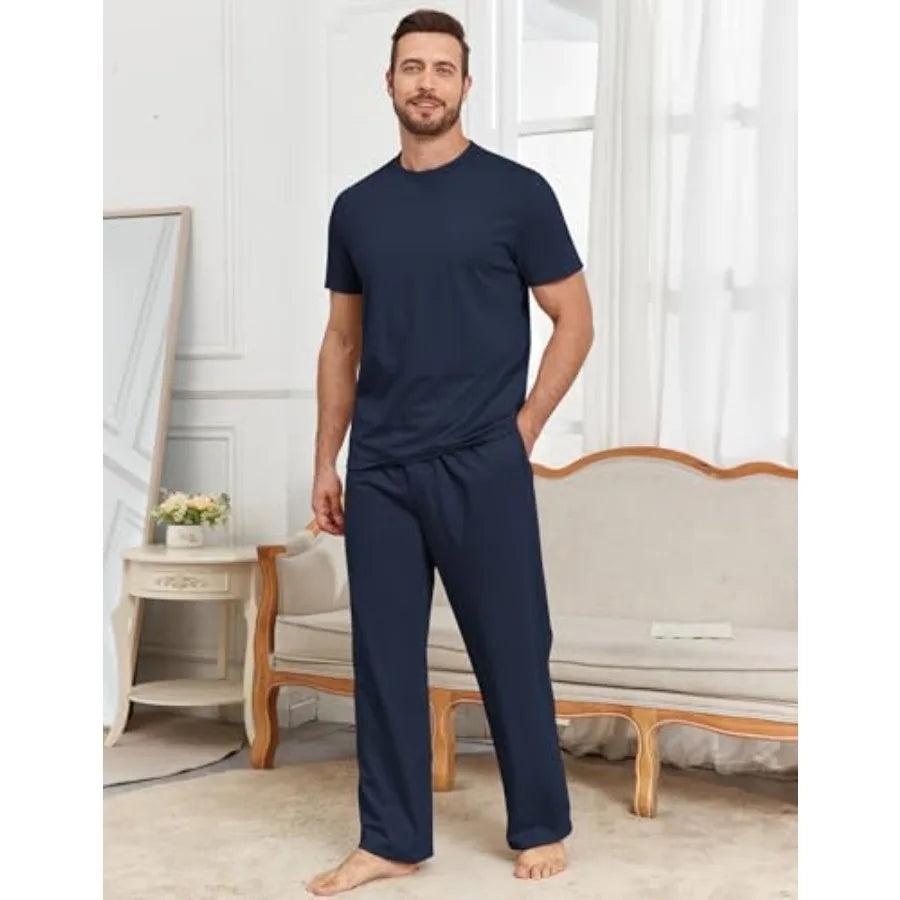 Men's 3 Piece Pajama Set Lounge Sleepwear With Pockets