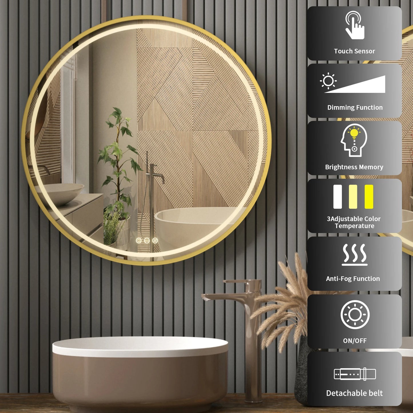 Feature Round LED Illuminated Bathroom Vanity Mirror Demister Dimmable