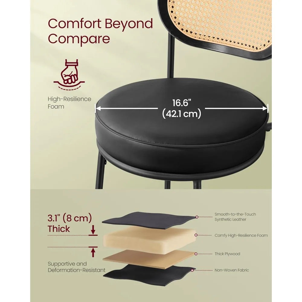 Rattan Backrest Bar Stools Set of 2 With Metal Legs