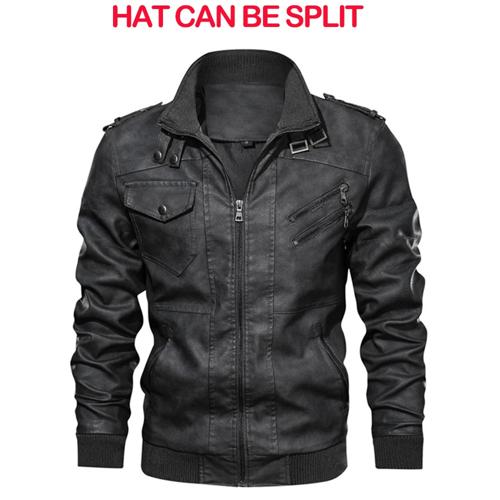 King Billion Men's Leather Jacket PU Motorcycle Biker Coat Autumn