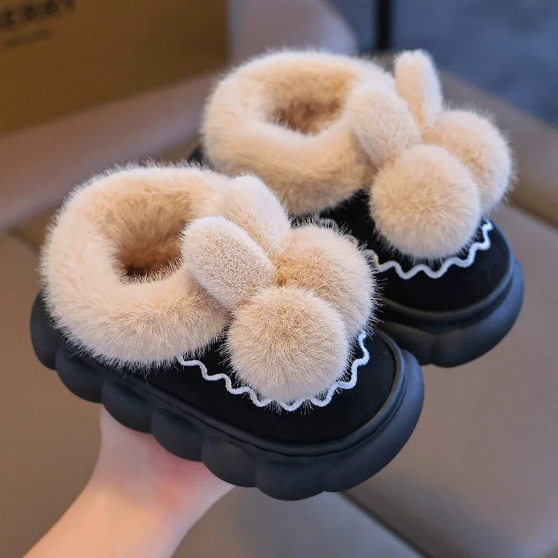 Kids Winter Cotton Slippers Slip On Soft Non Slip Soles
