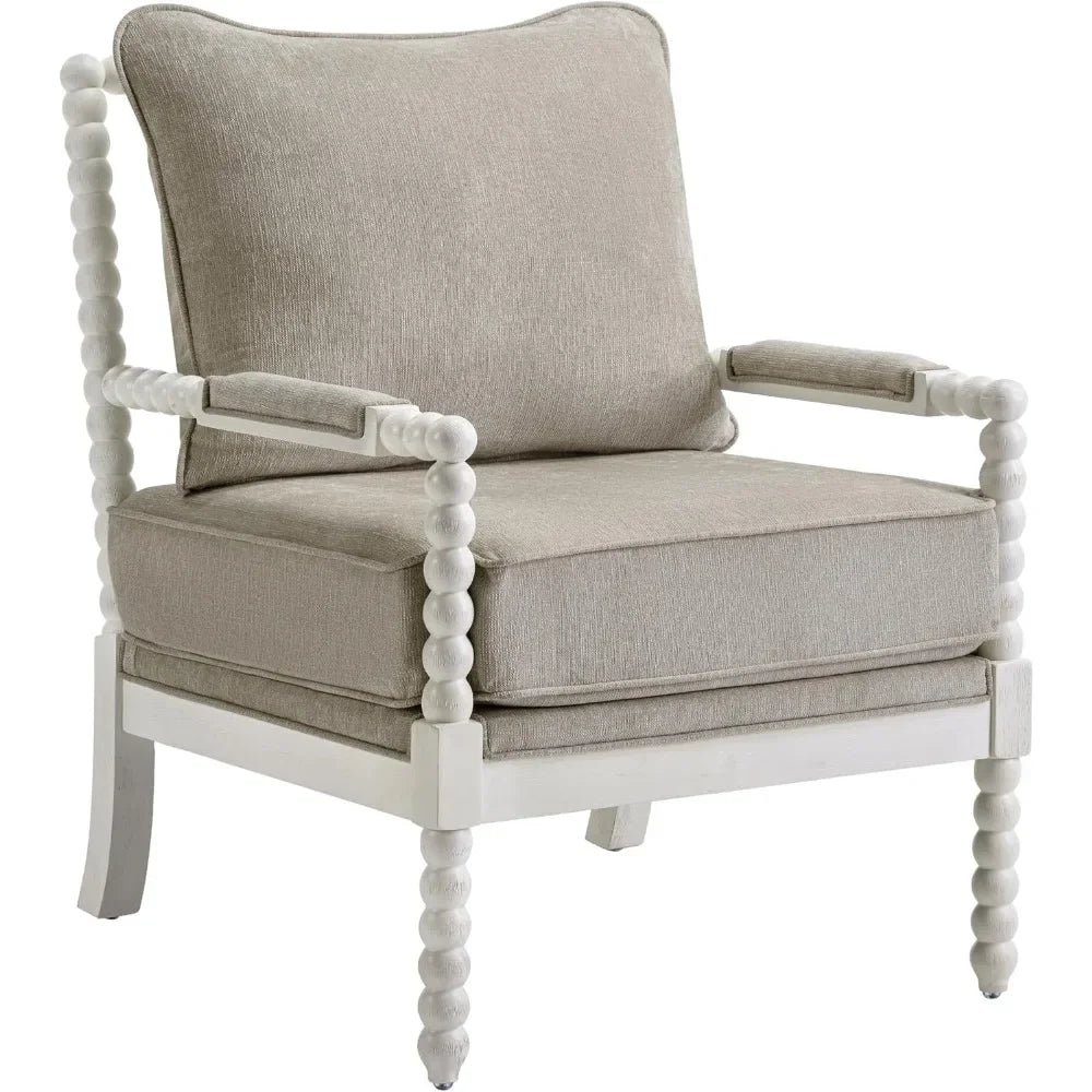 ANGDUO Linen Spindle Arm Chair With Wood Frame Dining Chair