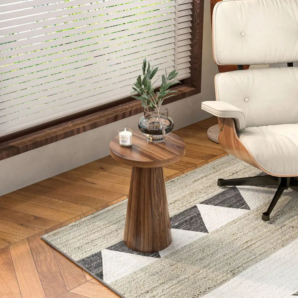 XMSJ Pedestal Fluted Round Accent End Table For Living Room