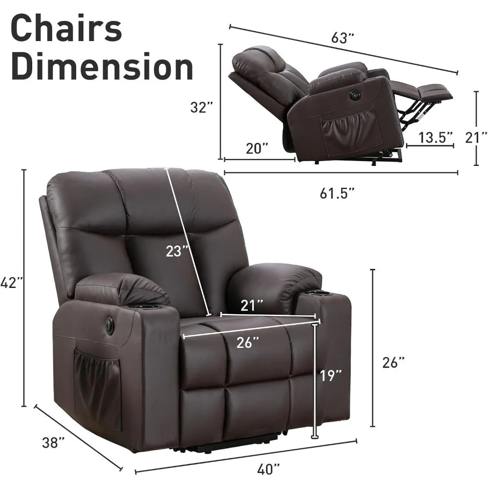 LZJV Oversized Power Lift Recliner Chair For Elderly With Faux Leather Heated Massage