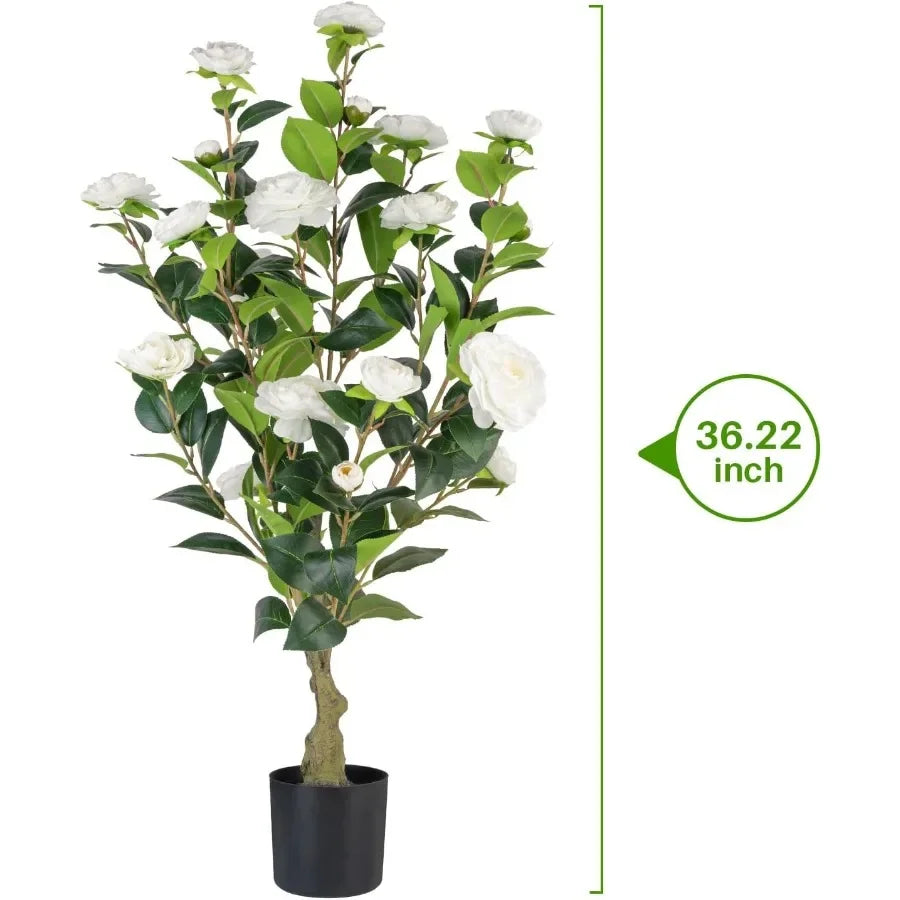 Artificial Camellia Tree 2 Pack Faux Potted Floral Decor