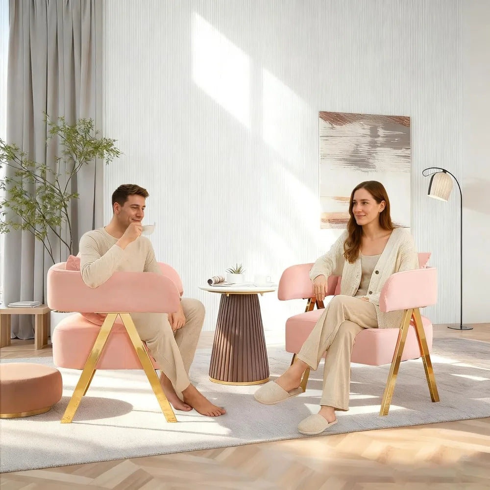 ZHUXIANG Velvet Barrel Accent Chairs Set Two Modern Living Room Armchairs Comfort