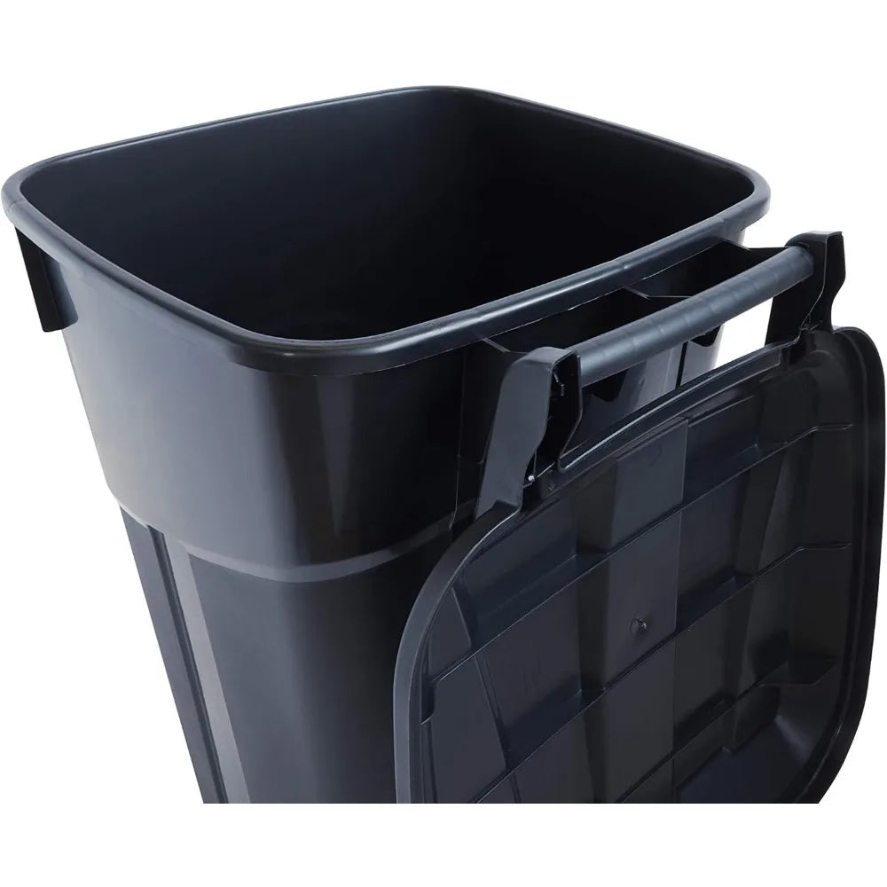 Wheeled Outdoor Trash Can Snap Lock Lid Heavy Duty Handles