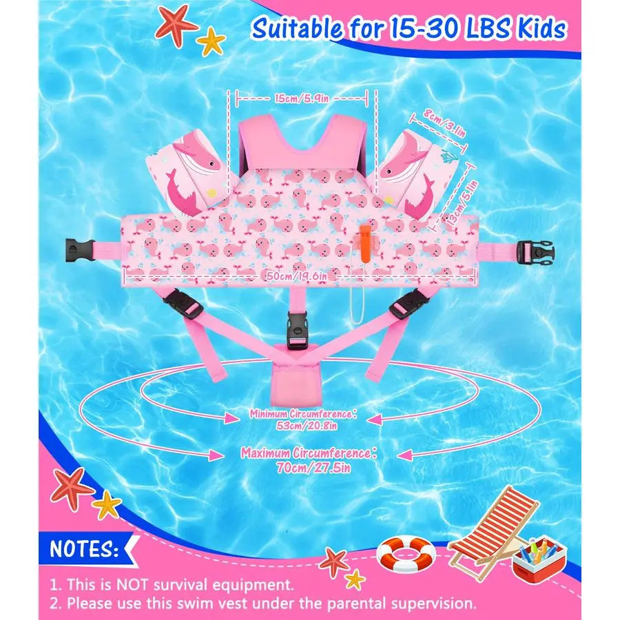 Cartoon Toddler Swim Vest With Crotch Strap Water Wings