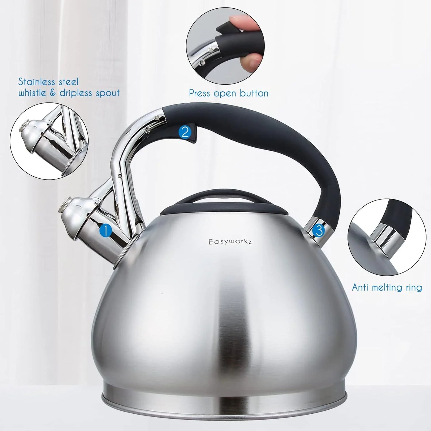 Easyworkz Whistling Stovetop Kettle Stainless Steel Tea Pot