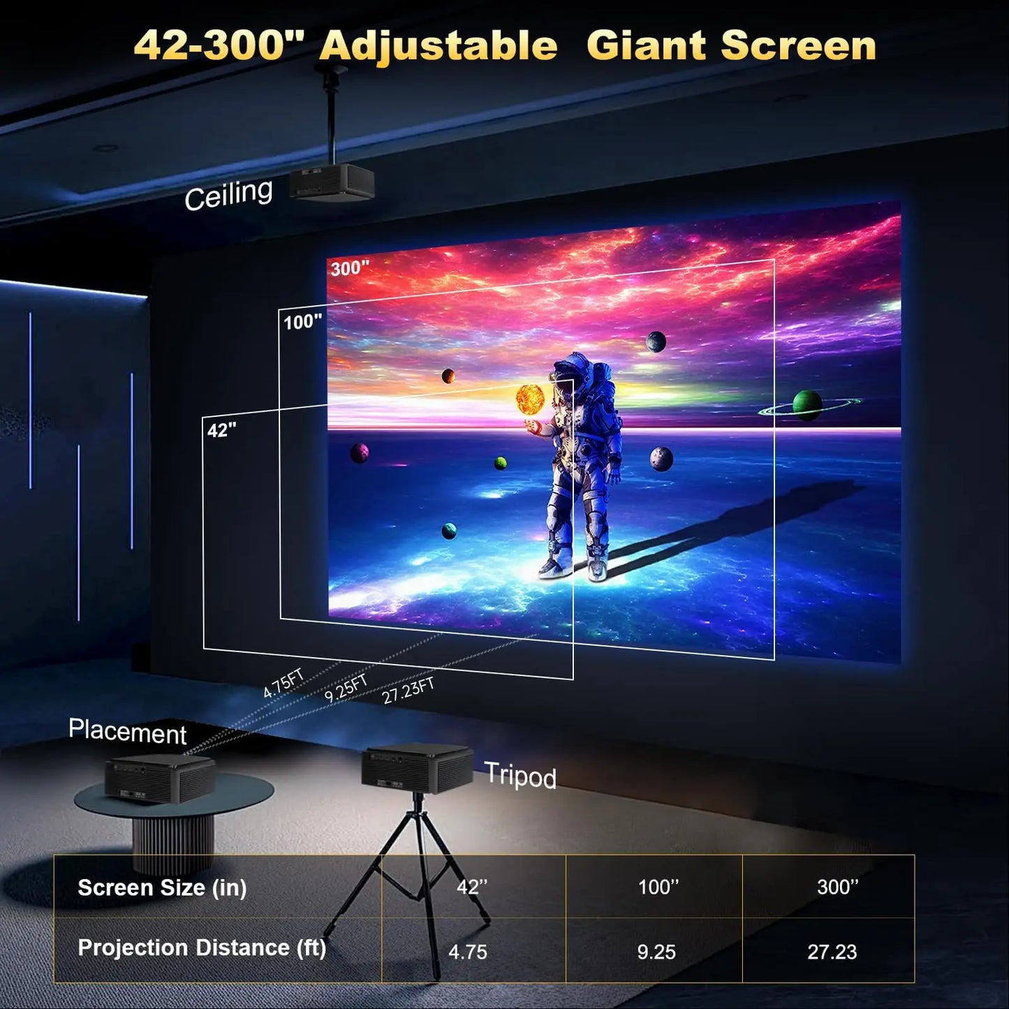 DESS 4K Auto Focus Smart Projector With Google TV Netflix