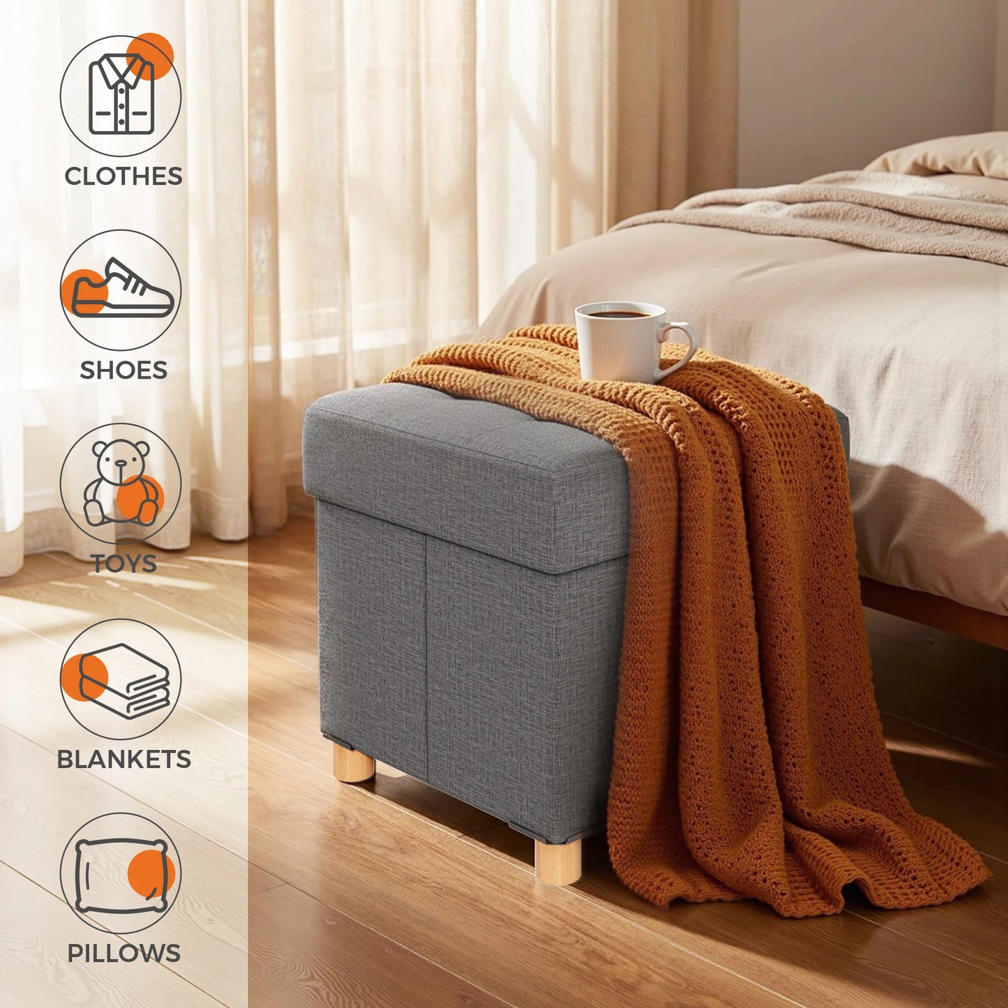 JHK Cube Storage Ottoman Bench With Hidden Storage
