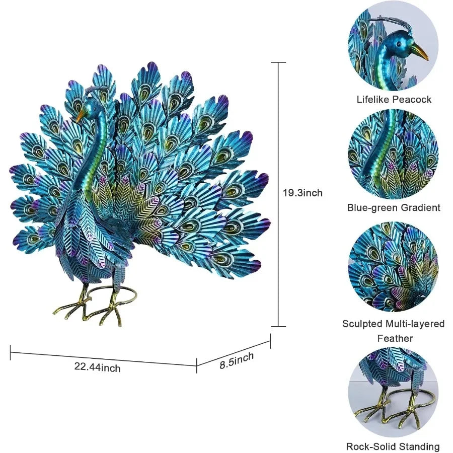 Metal Peacock Garden Statue Outdoor Yard Decor Ornament