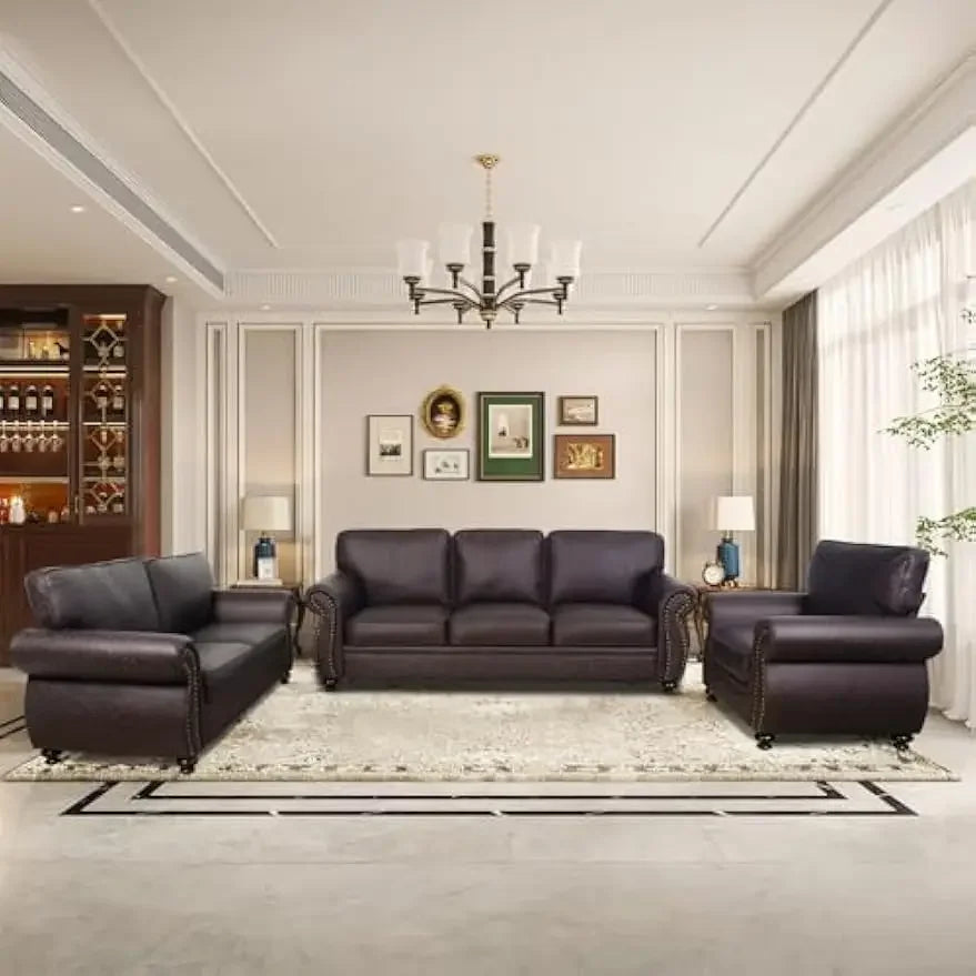 Mid-Century Vintage Rivet Design Sofa Set For Living Room
