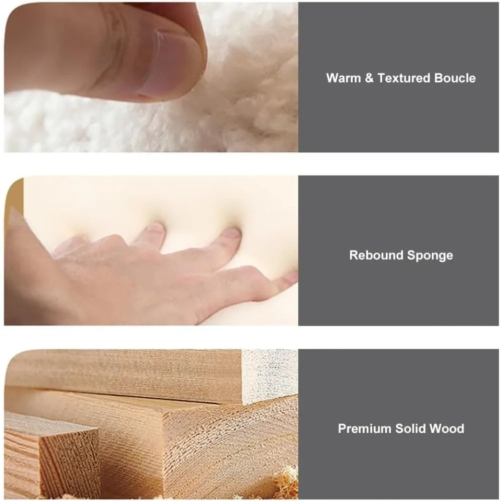 Ticify Curva Modern Boucle Platform Bed Set Bedroom Bench