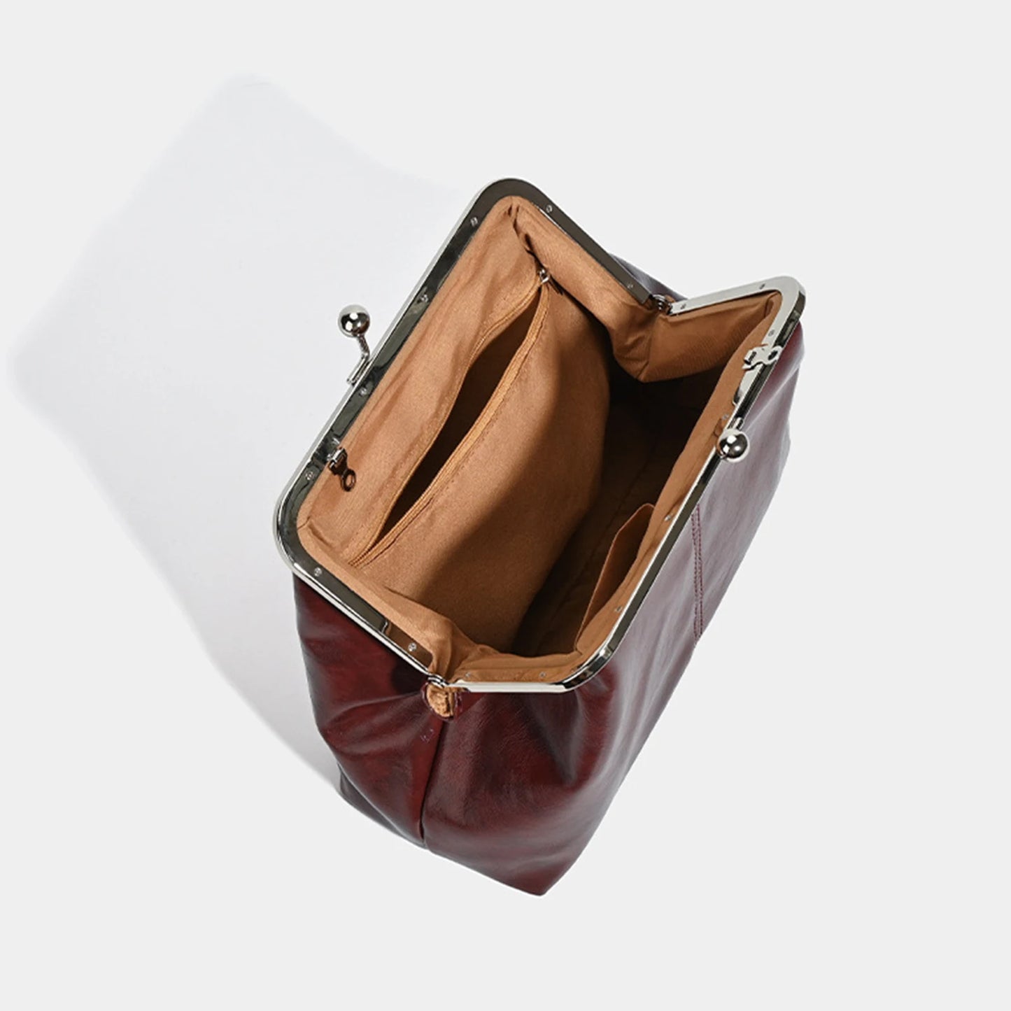 PU Leather Shoulder Bag For Women Adjustable Strap Kiss Lock
