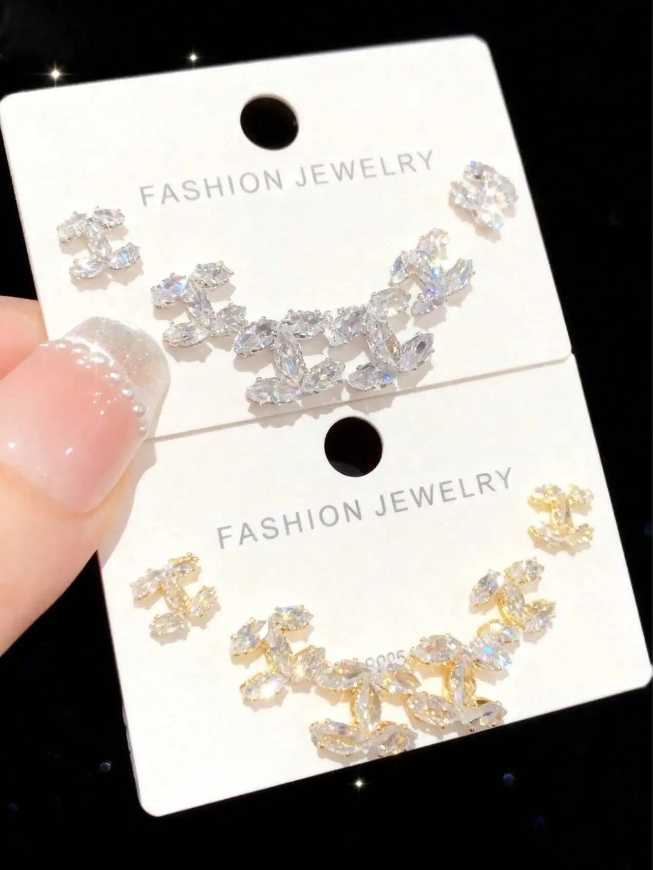 NONE Double C Zirconia Stud Earrings For Women Daily Wear