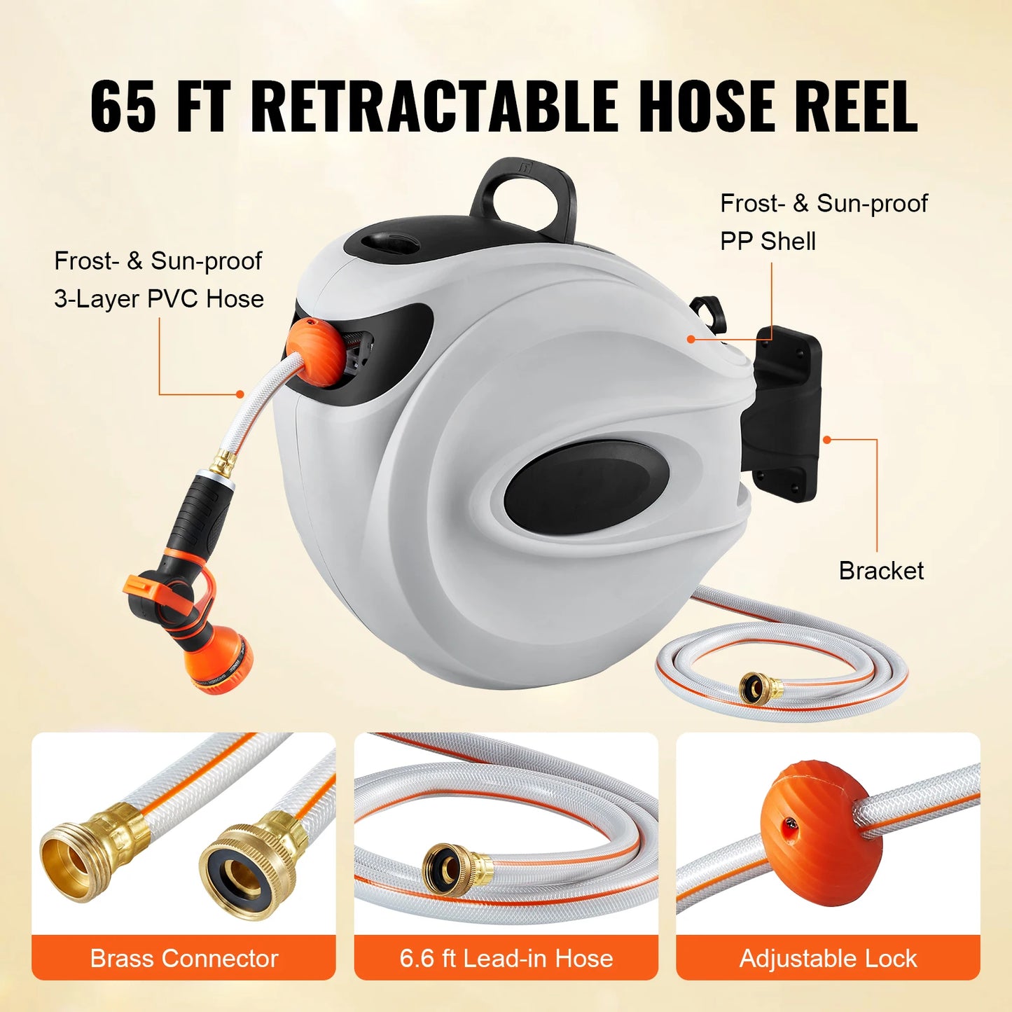 SucceBuy Automatic Rewind Wall Mounted Garden Hose Reel Spray Nozzle