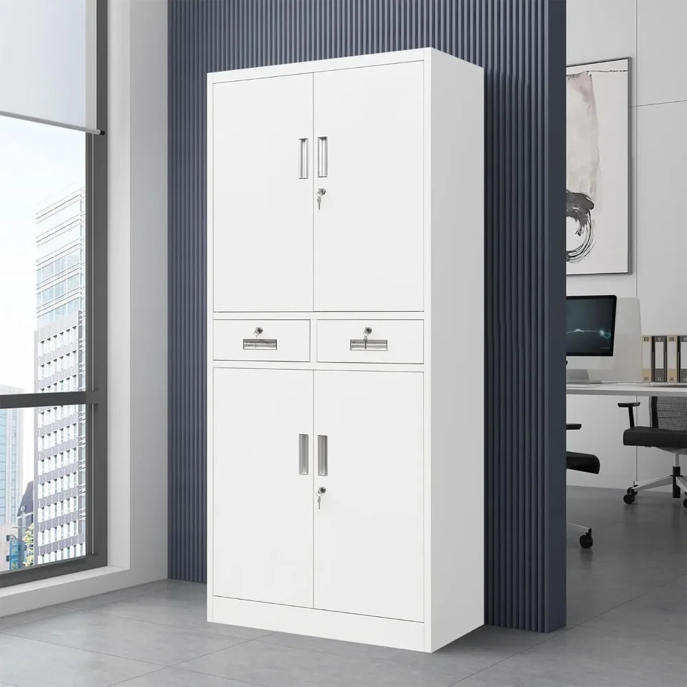 Metal Locking Storage Cabinet With Drawers And Adjustable Shelves