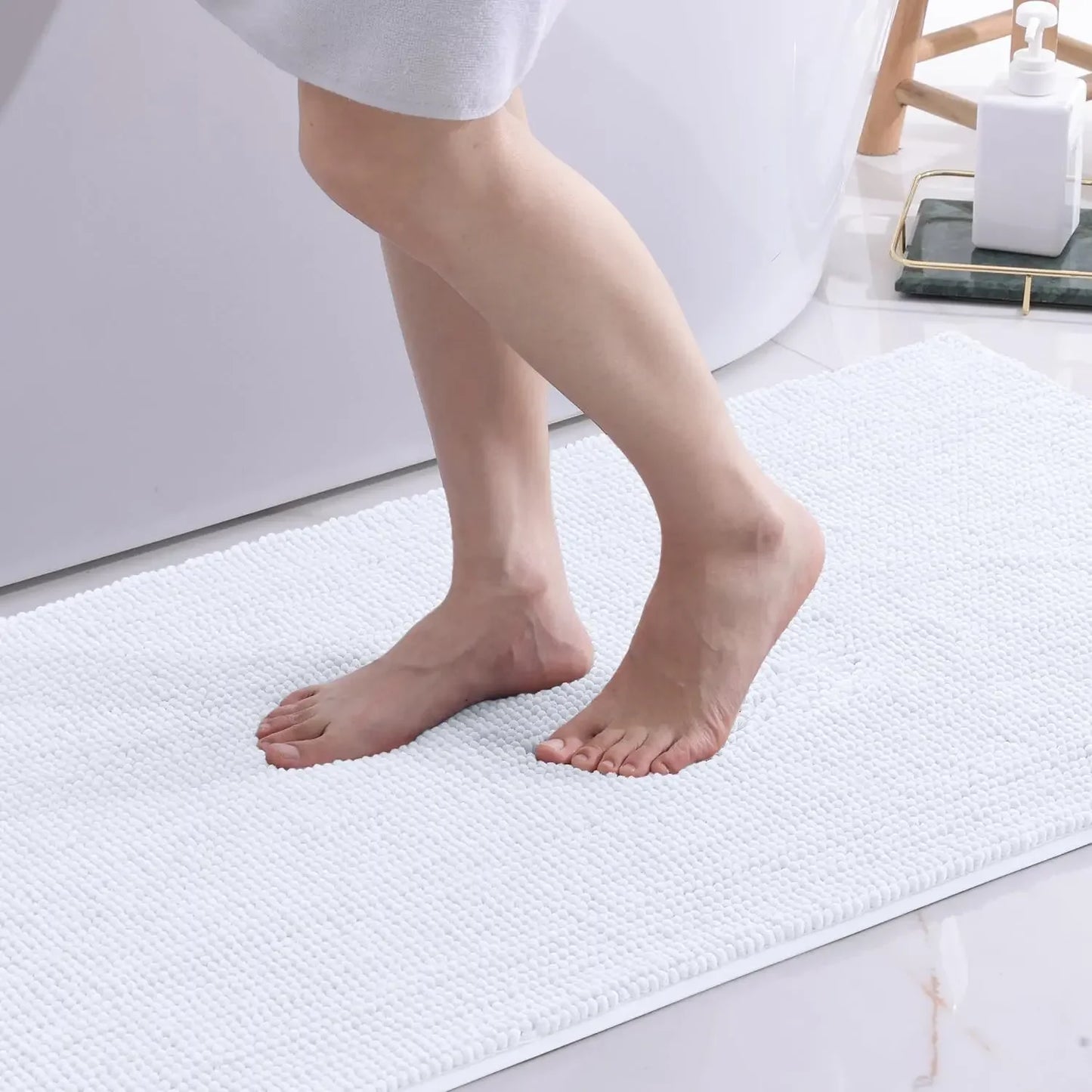 Kitinjoy Bathroom Non-Slip Plush Chenille Bath Mats For Quick Drying