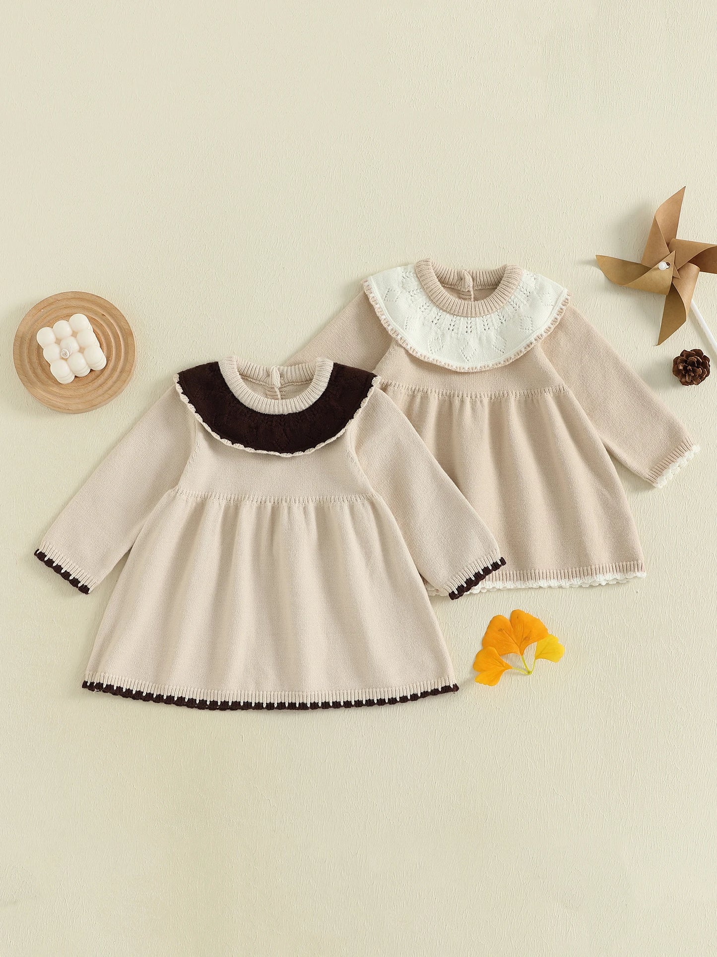 Infant Girl Knit Sweater Dress With Ruffle Detailing Crew Neck