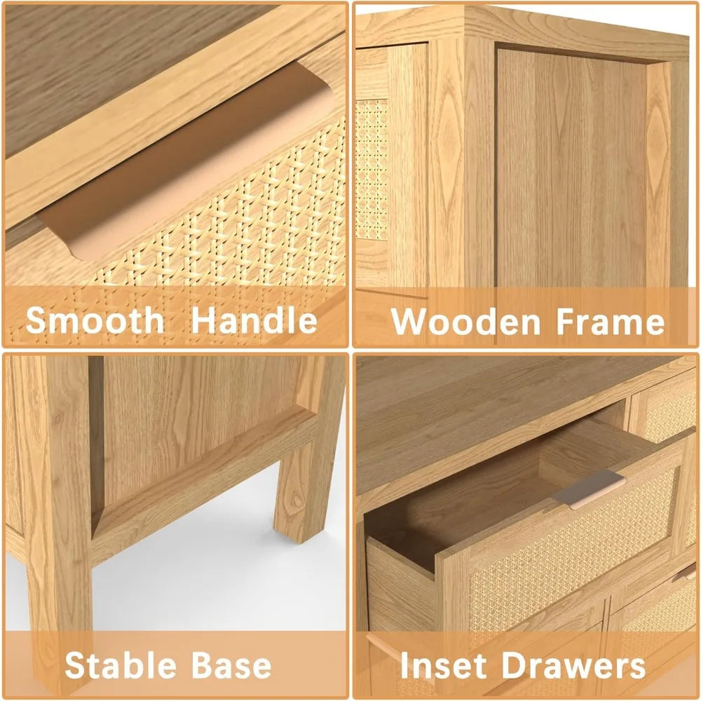 RBXC Rustic Oak Dresser and Nightstands Set with Gold Handles