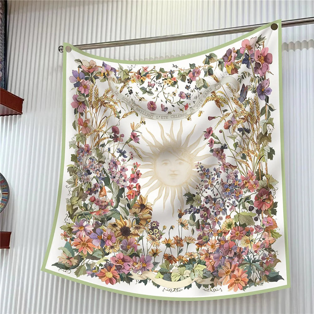 Floral Silk Twill Square Scarf Hijab Shawl For Women