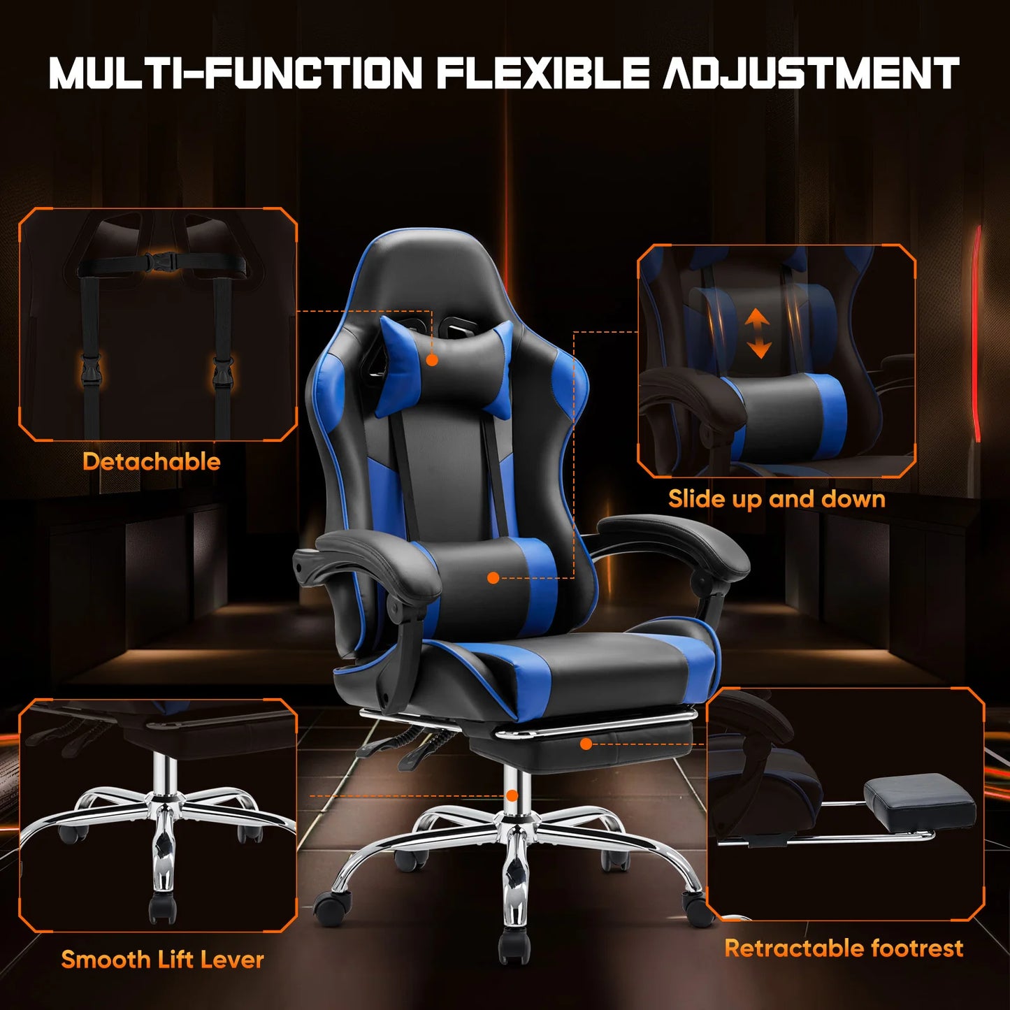 JHK Ergonomic Racing Gaming Chair With Adjustable Headrest And Lumbar