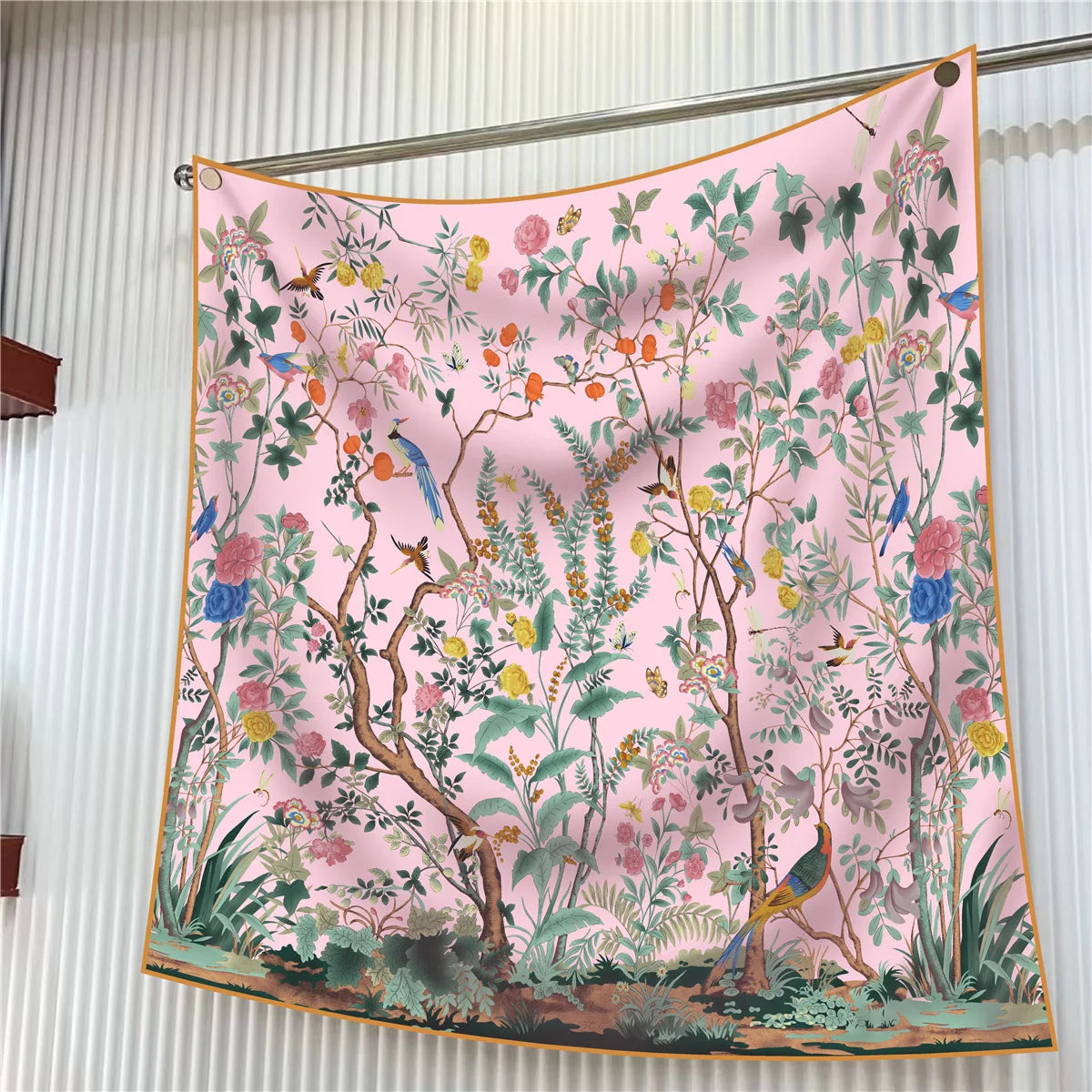 Floral Silk Twill Square Scarf Hijab Shawl For Women